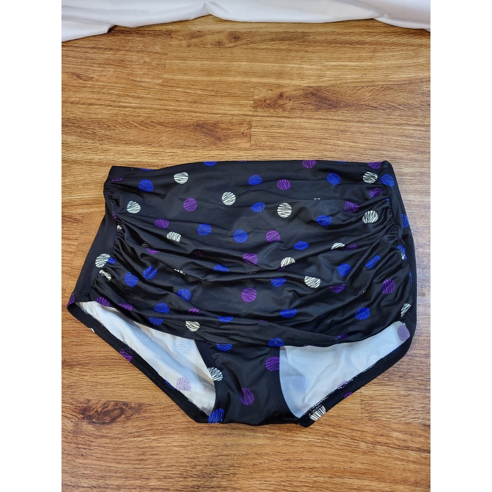 Miraclesuit High Waisted Polka Dot Norma Jean Rouched Bikini Bottom Black Sze 8